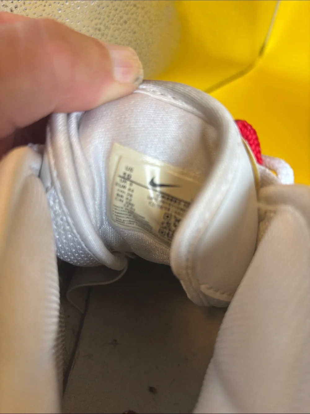 Nike Men White Black Sneakers with Red Swoosh Accent
